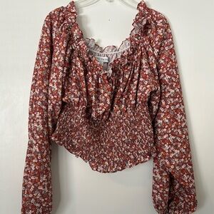 Maroon Floral stretchy blouse shirt
